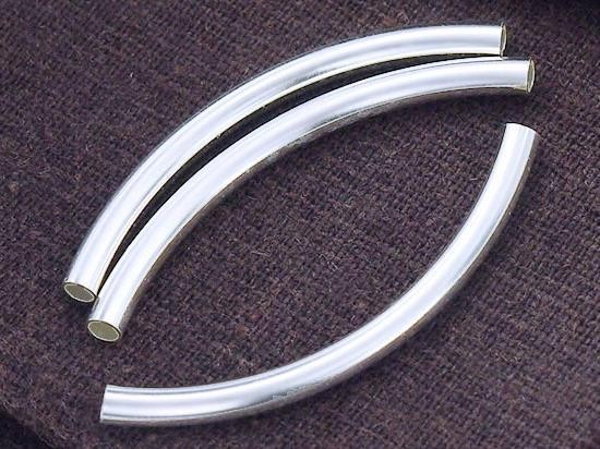 4 of 925 Sterling Silver Long Curved Tube Beads 3x40 mm.