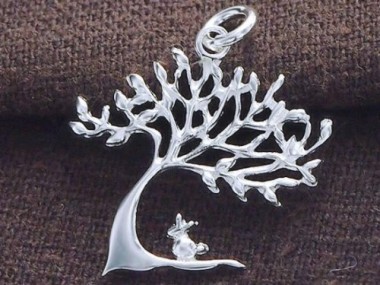 925 Sterling Silver Tree of Life With Bunny Pendant 18x20mm.