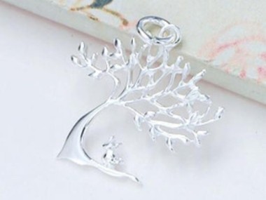 925 Sterling Silver Tree of Life With Bunny Pendant 18x20mm.