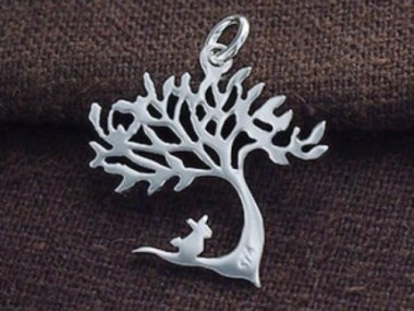 925 Sterling Silver Tree of Life With Bunny Pendant 18x20mm.