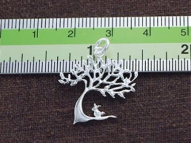 925 Sterling Silver Tree of Life With Bunny Pendant 18x20mm.