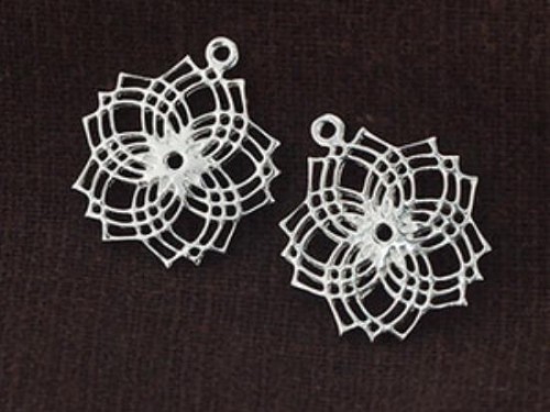 2 of 925 Sterling Silver Filigree Flower Pendants 19 mm. Polish Finished