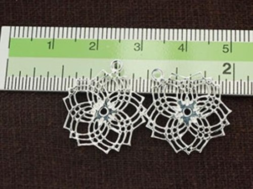 2 of 925 Sterling Silver Filigree Flower Pendants 19 mm. Polish Finished