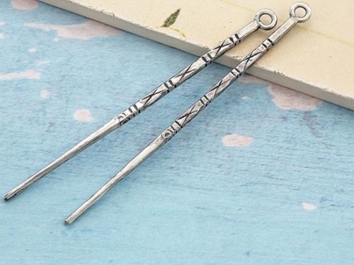 2 of Karen Hill Tribe Silver Imprinted Skinny Long Spike Pendants 2x61mm.