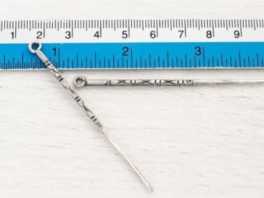 Karen Hill Tribe Silver Imprinted Skinny Long Spike Pendants 2x61mm.