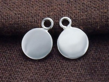 925 Sterling Silver Round Disc Tag Charms 8mm.