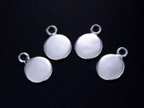 4 of 925 Sterling Silver Round Disc Tag Charms 8mm.