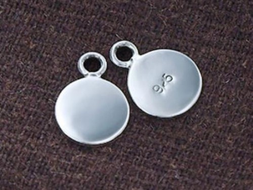 4 of 925 Sterling Silver Round Disc Tag Charms 8mm.