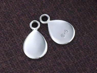 925 Sterling Silver Tear Drop Tag Charms 7.5x10mm.