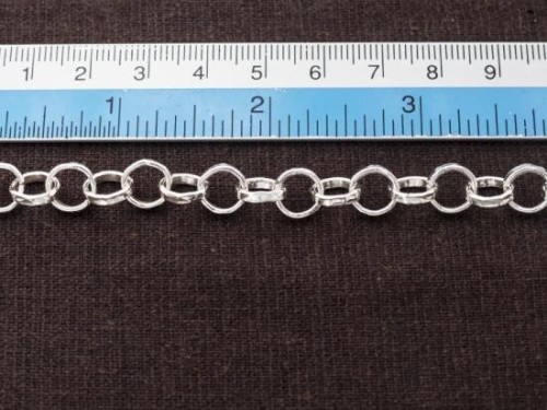 7 inches of Karen Hill Tribe Silver Hammered Circle Opened Link Chain 8mm.