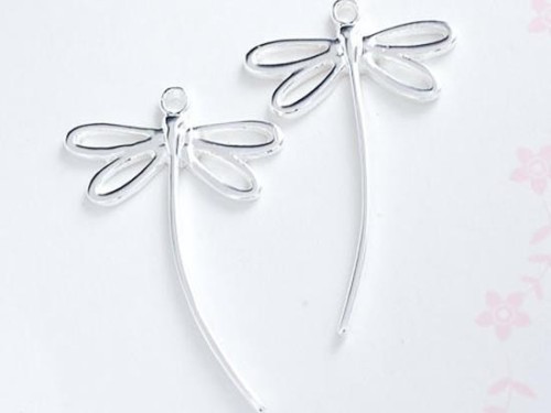 2 of 925 Sterling Silver Dragonfly Pendants 18x30mm.