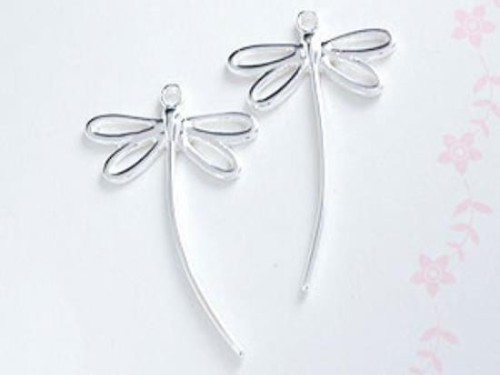 2 of 925 Sterling Silver Dragonfly Pendants 18x30mm.