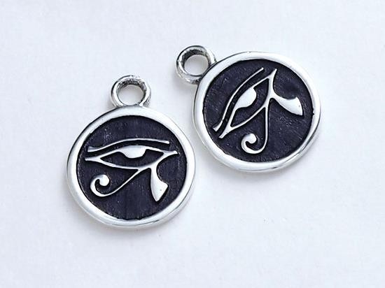 2 of 925 Sterling Silver Eye Of Horus Print Charms 9.8mm.