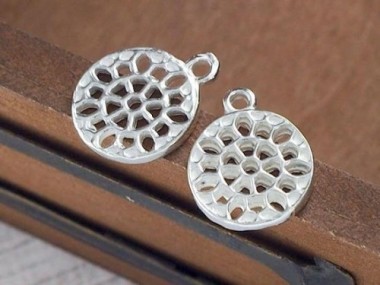 925 Sterling Silver Filigree Disc Charms 10 mm.P