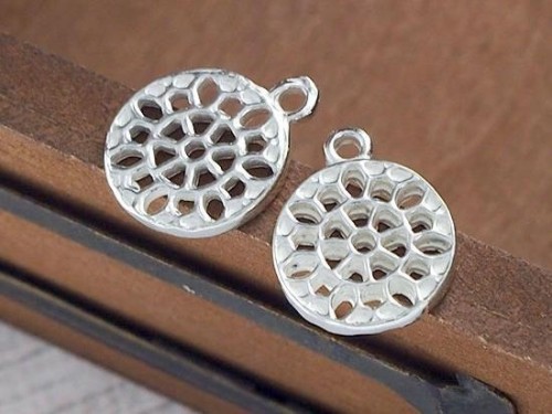 2 of 925 Sterling Silver Filigree Disc Charms 10 mm.Polish Finished