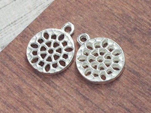 2 of 925 Sterling Silver Filigree Disc Charms 10 mm.Polish Finished