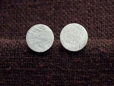 925 Sterling Silver Brushed Tiny Circle Disc Stud Earrings 6mm.