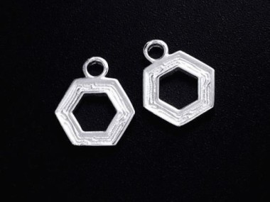 2 of 925 Sterling Silver Textured Hexagon Charms 10mm.