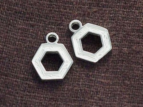 2 of 925 Sterling Silver Textured Hexagon Charms 10mm.