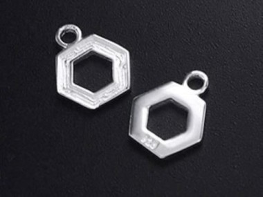 925 Sterling Silver Textured Hexagon Charms 10mm.