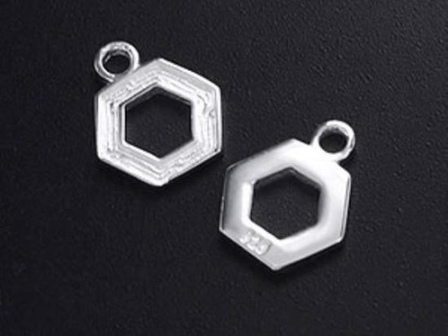 2 of 925 Sterling Silver Textured Hexagon Charms 10mm.