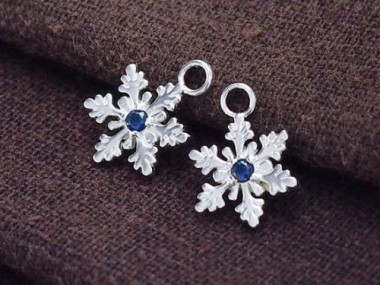 925 Sterling Silver Snowflake Charms, with Lab grown Sapphire