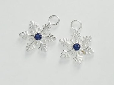 925 Sterling Silver Snowflake Charms, with Lab grown Sapphire