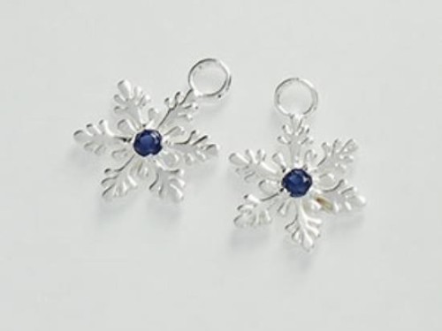 2 of 925 Sterling Silver Snowflake Charms, with Lab grown Sapphire .