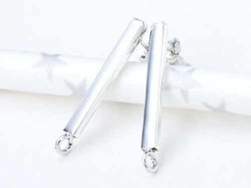 1 pair of 925 Sterling Silver Bar Stud Earrings Post Findings 2.4x20mm. with Opened Loop.