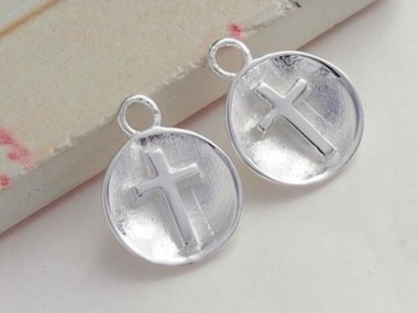 925 Sterling Silver Concave Disc Cross Charms 10mm.