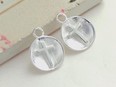 925 Sterling Silver Concave Disc Cross Charms 10mm.