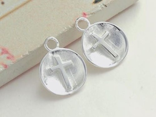 2 of 925 Sterling Silver Concave Disc Cross Charms 10mm.