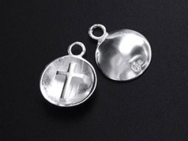 925 Sterling Silver Concave Disc Cross Charms 10mm.