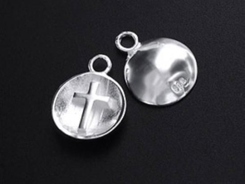 2 of 925 Sterling Silver Concave Disc Cross Charms 10mm.