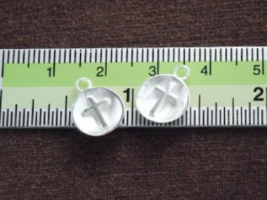 925 Sterling Silver Concave Disc Cross Charms 10mm.