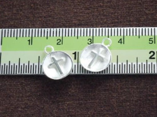 2 of 925 Sterling Silver Concave Disc Cross Charms 10mm.