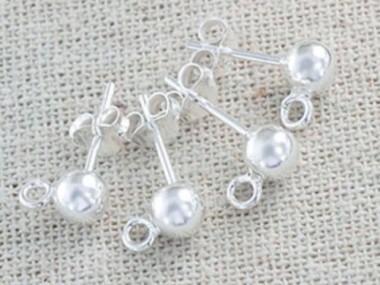 925 Sterling Silver Post Stud Earrings Findings, 5mm Ball with Closed Loop.