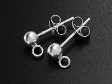 925 Sterling Silver Post Stud Earrings Findings, 5mm Ball with Closed Loop.