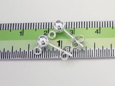 925 Sterling Silver Post Stud Earrings Findings, 5mm Ball with Closed Loop.