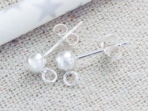 4 pairs of 925 Sterling Silver Post Stud Earrings Findings, 4mm Ball with Opened Loop.