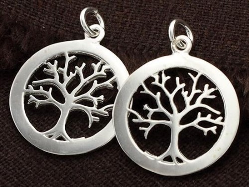 2 of 925 Sterling Silver Tree of Life Pendants 18 mm. Polish Finished.