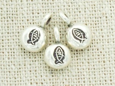 4 of Karen Hill Tribe Silver Fish Imprint Lentil Charms 6 mm.