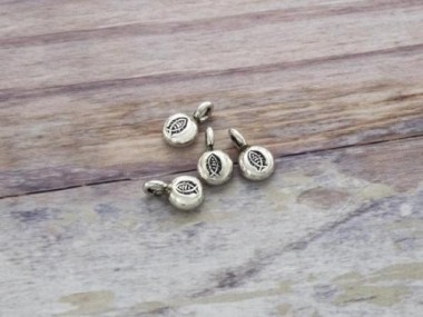 Karen Hill Tribe Silver Fish Imprint Lentil Charms 6 mm.