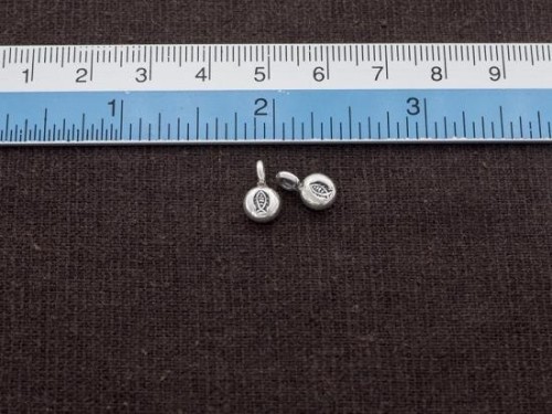 4 of Karen Hill Tribe Silver Fish Imprint Lentil Charms 6 mm.