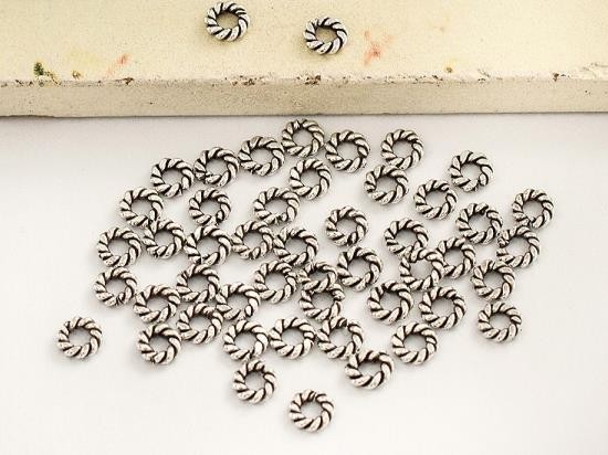 50 of Karen Hill Tribe Silver Opened Twisted Ring Spacers 3.6x1 mm.