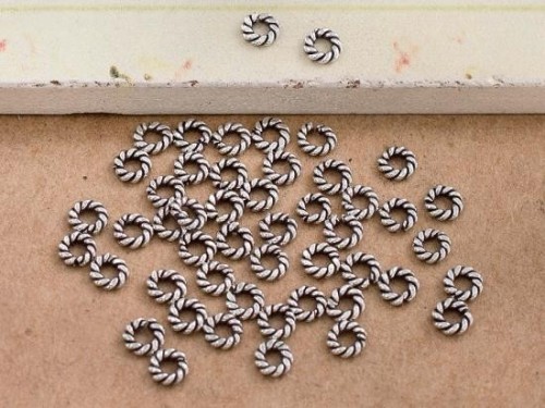 50 of Karen Hill Tribe Silver Opened Twisted Ring Spacers 3.6x1 mm.