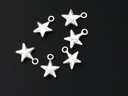 10 of 925 Sterling Silver Star Charms 6 mm.