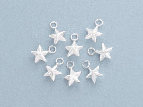 10 of 925 Sterling Silver Star Charms 6 mm.