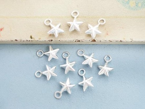 10 of 925 Sterling Silver Star Charms 6 mm.