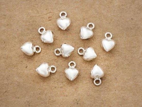 10 of 925 Sterling Silver Heart Charms 5 mm.